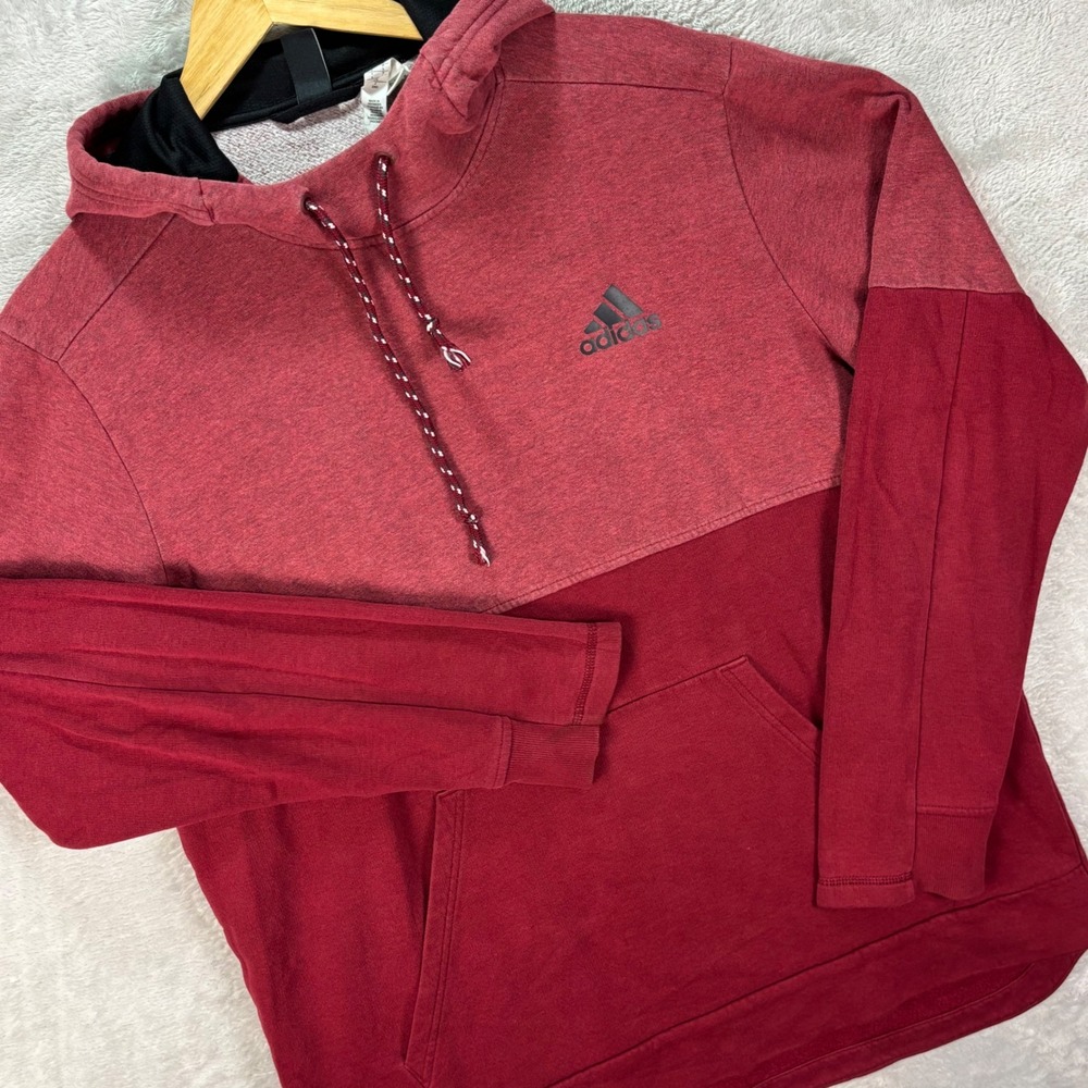 Adidas Men's L Red Colorblock Fleece Hoodie Kangaroo Pocket‎ Drawstring Pullover